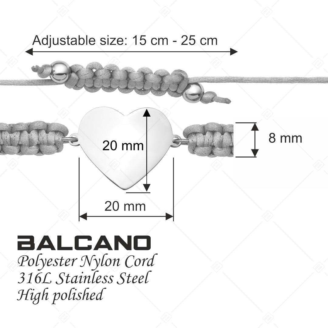 BALCANO - Friendship / Freundschafts Armband in Herzform Gravierbarem Edelstahl Kopf, spiegelglanzpoliert (441052HM97)