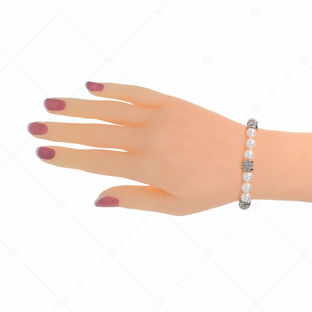 BALCANO - Perla / Bracelet exclusif en acier inoxydable de perles de coquillages avec pierres de zirconium (441104BC00)