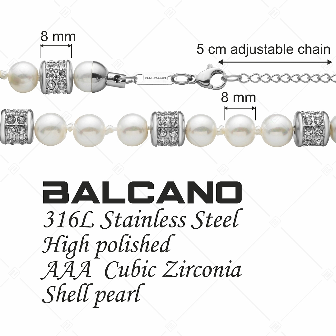 BALCANO - Perla / Exklusive Muschelperlen Edelstahl Armband mit Zirkonia Edelsteinen (441104BC00)