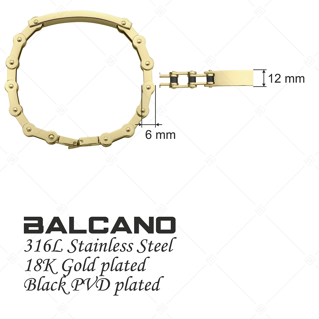 BALCANO - Brandon / Bracelet type chaîne de moteur,en acier inoxydable plaqué or 18K, plaqué PVD noir (441188EG88)