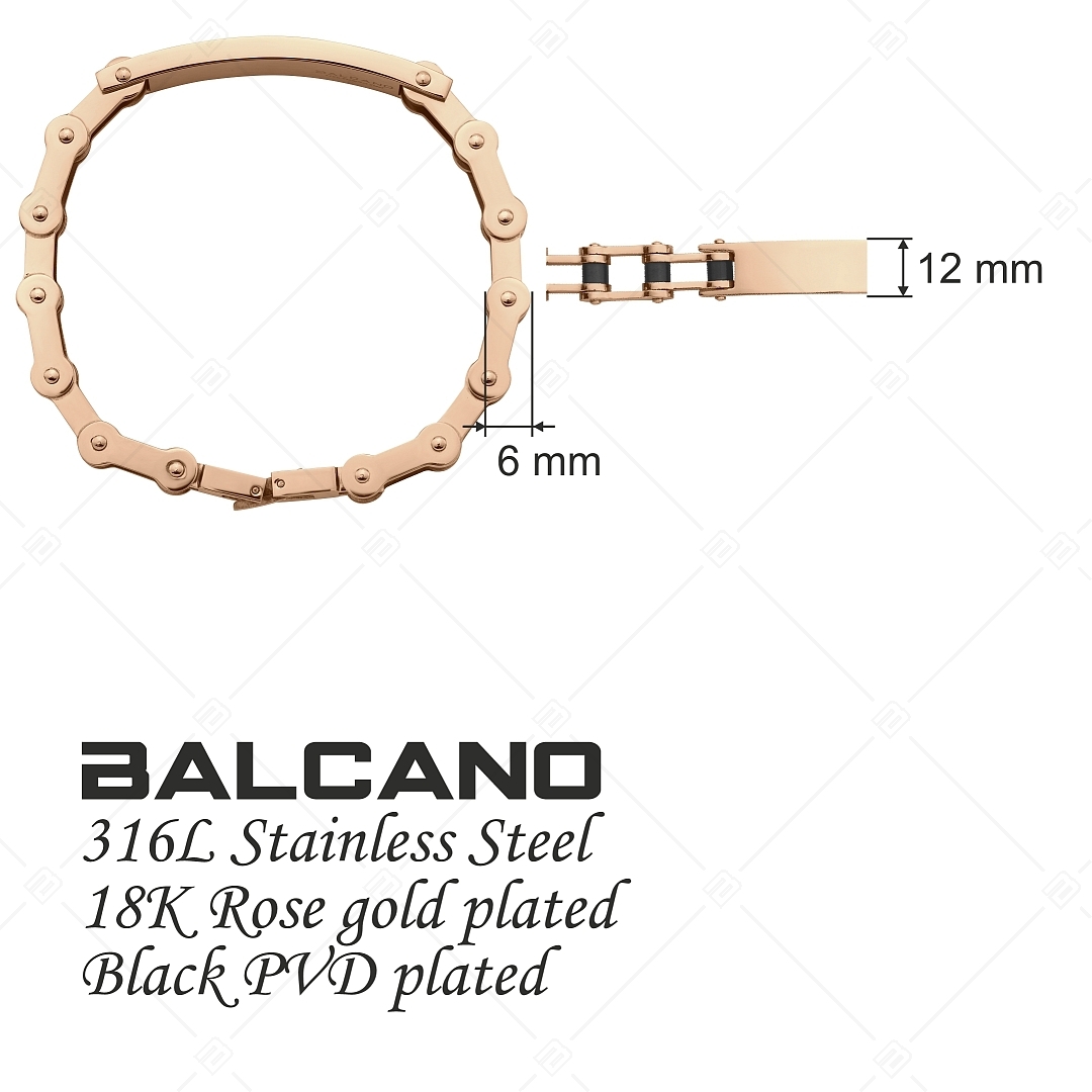 BALCANO - Brandon / Bracelet type chaîne de moteur en acier inoxydable plaqué or rose 18K, plaqué PVD noir (441188EG96)