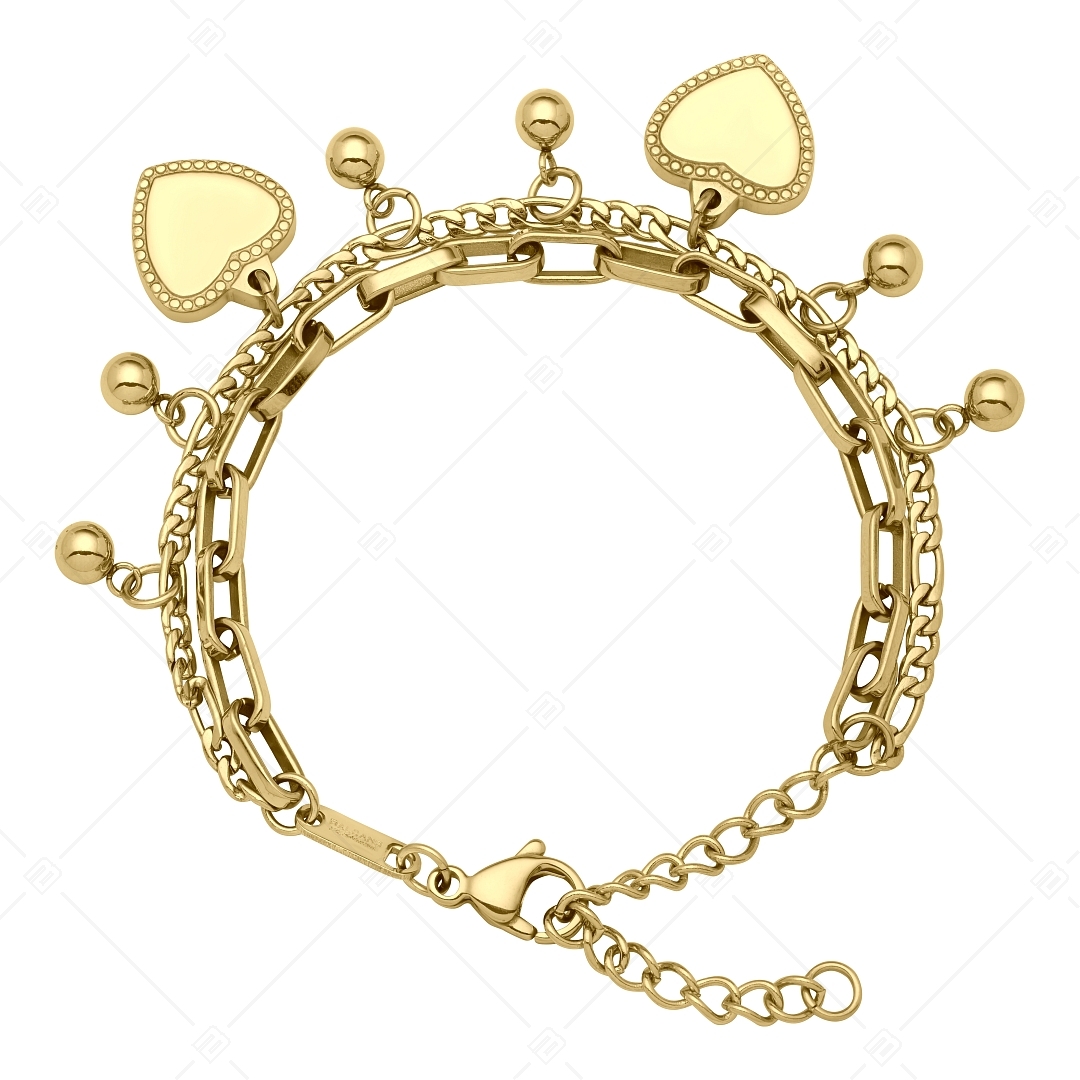 BALCANO - Carmen / Stainless Steel Bracelet with Balls and Heart Charm, 18K Gold Plated (441192BC88)
