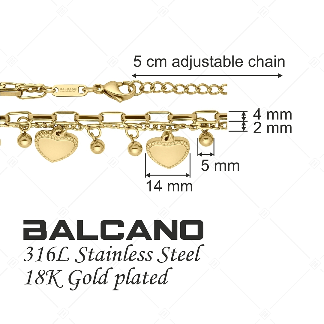 BALCANO - Carmen / Bracelet en acier inoxydable avec charm à baies et cœur, plaqué or 18K (441192BC88)