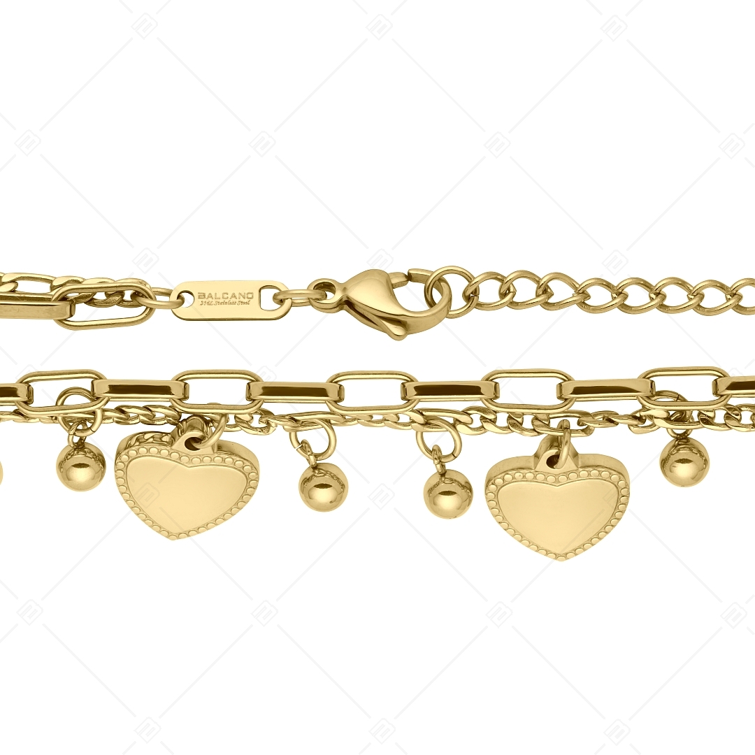 BALCANO - Carmen / Stainless Steel Bracelet With Balls and Heart Charm, 18K Gold Plated (441192BC88)