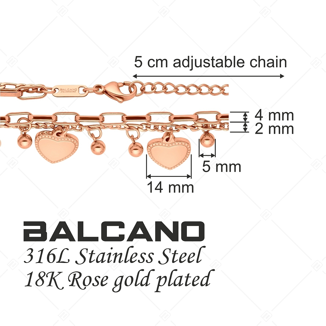 BALCANO - Carmen / Stainless Steel Bracelet With Balls And Heart Charm, 18K Rose Gold Plated (441192BC96)