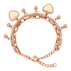 BALCANO - Carmen / Stainless Steel Bracelet With Balls And Heart Charm, 18K Rose Gold Plated