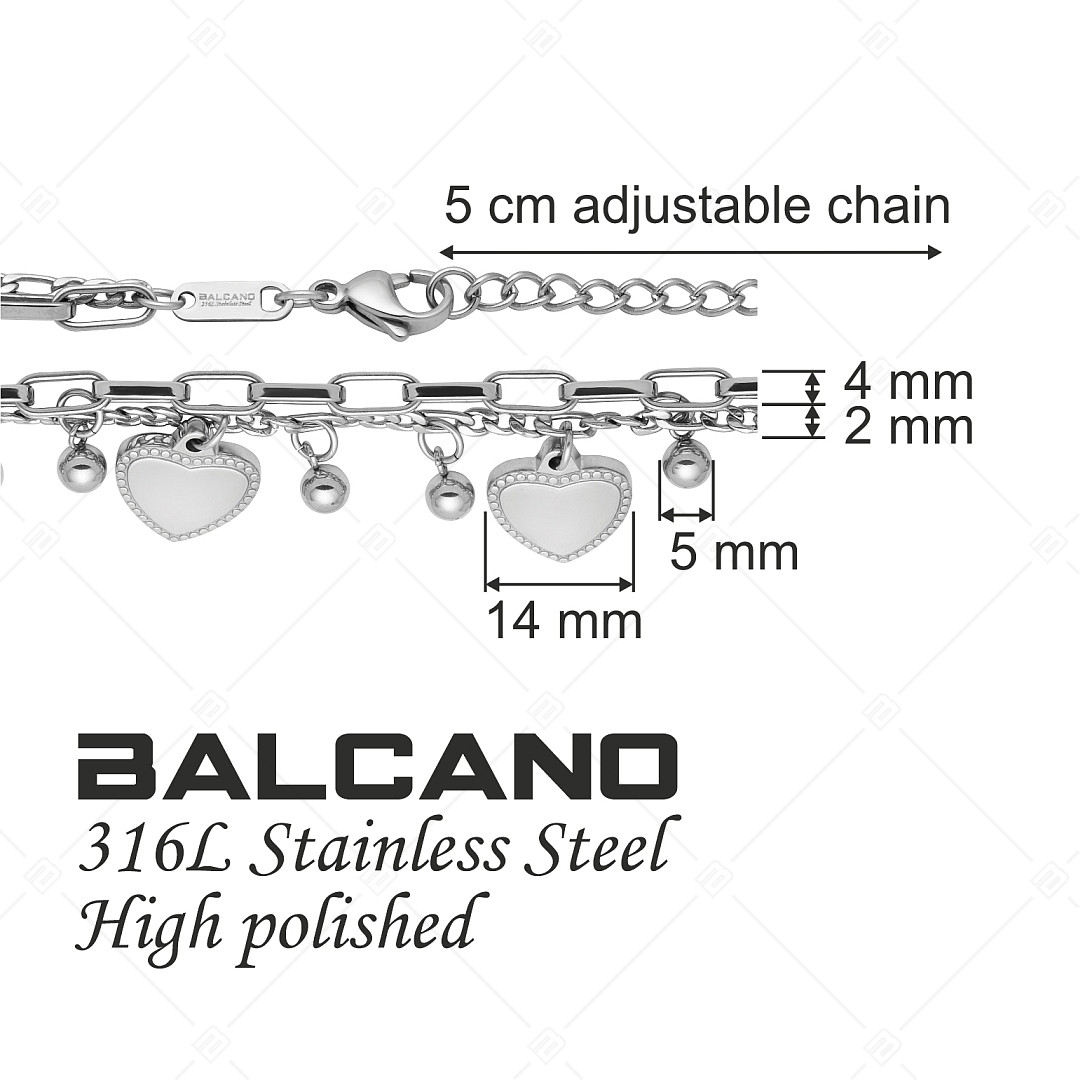 BALCANO - Carmen / Stainless Steel Bracelet With Balls And Heart Charm, High Polished (441192BC97)
