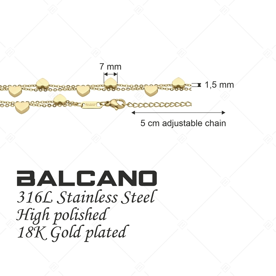 BALCANO - Coeur / Bracelet en acier inoxydable deux rangs avec cœurs, plaqué or 18K (441193BC88)