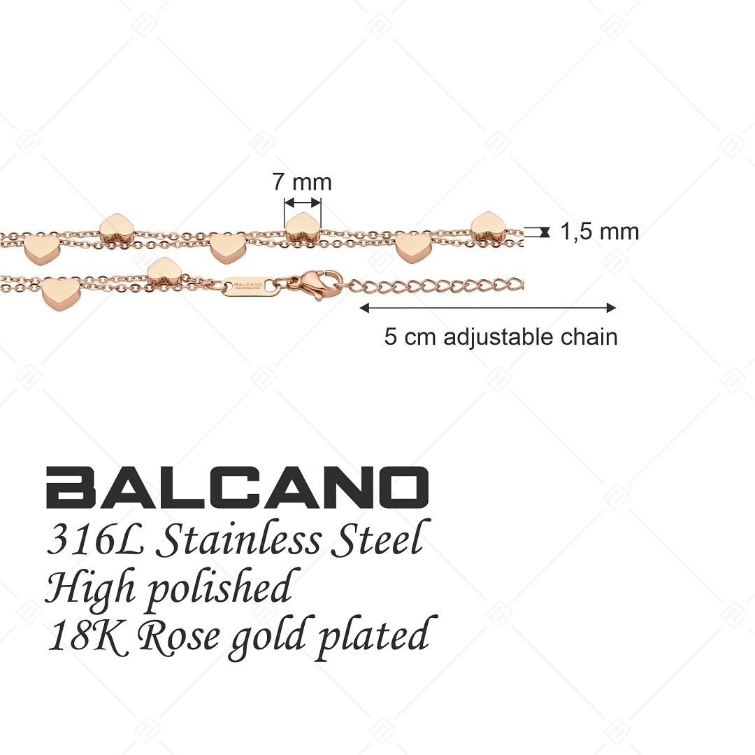 BALCANO - Coeur / Edelstahl Zweireihiges Armband mit Herzen, 18K rosévergoldet (441193BC96)