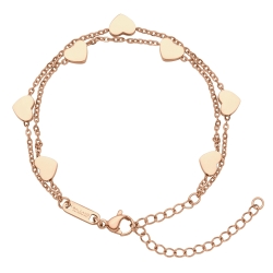 BALCANO - Coeur / Bracelet en acier inoxydable deux rangs avec cœurs, plaqué or rose 18K