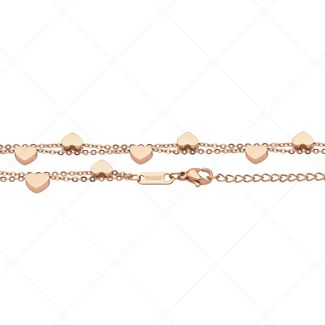 BALCANO - Coeur / Bracelet en acier inoxydable deux rangs avec cœurs, plaqué or rose 18K (441193BC96)