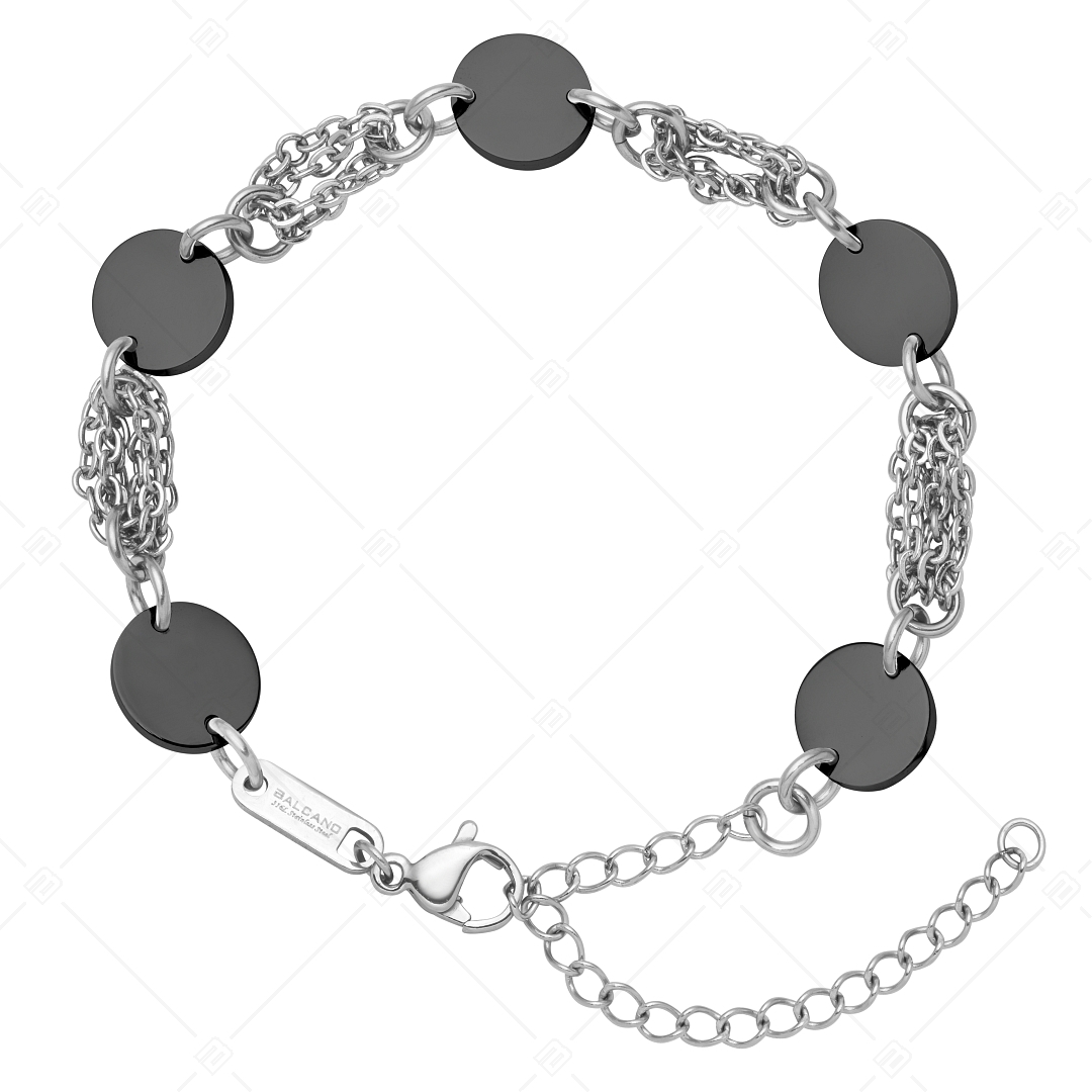 BALCANO - Charlie / Stainless Steel 4 Row Cable Chain Bracelet With Round Black PVD Plated Charms (441194BC11)