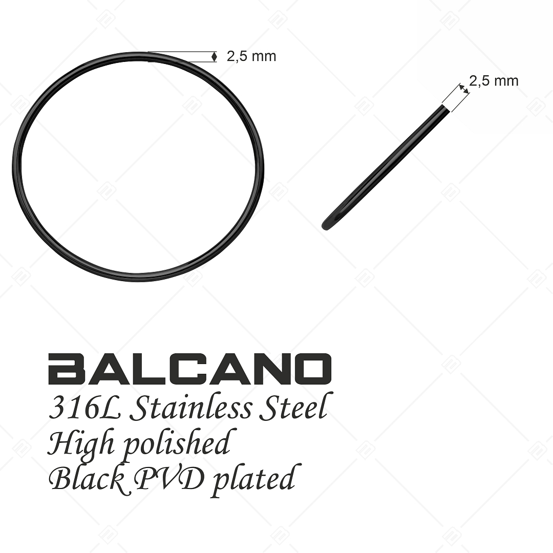 BALCANO - Simply / Classic Srainless Steel Round Bangle Bracelet, Black PVD Plated - 2,5 mm (441197BC11)