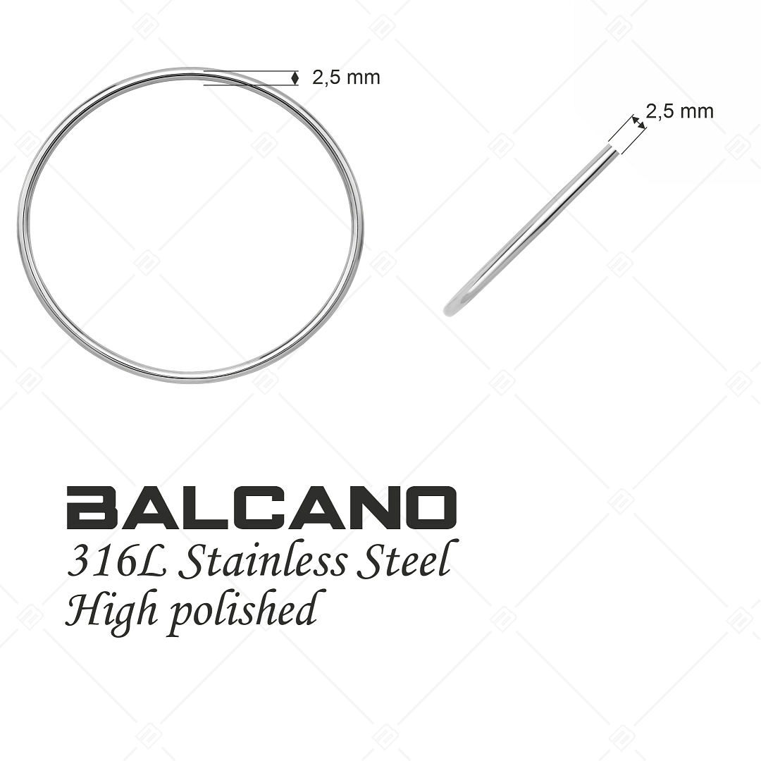 BALCANO - Simply / Classic Stainless Steel Round Bangle Bracelet, High Polished - 2,5 mm (441197BC97)