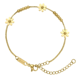 BALCANO - Daisy / Bracelet en acier inoxydable avec pendentif marguerite, plaqué or 18K