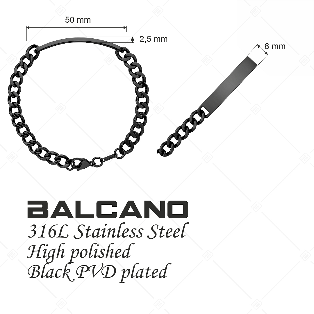 BALCANO - Perpetuo / Edelstahl Pancer-Armband mit gravierbarem Rechteckigem Kopf, schwarzer PVD-Beschichtung - 8 mm (441206EG11)