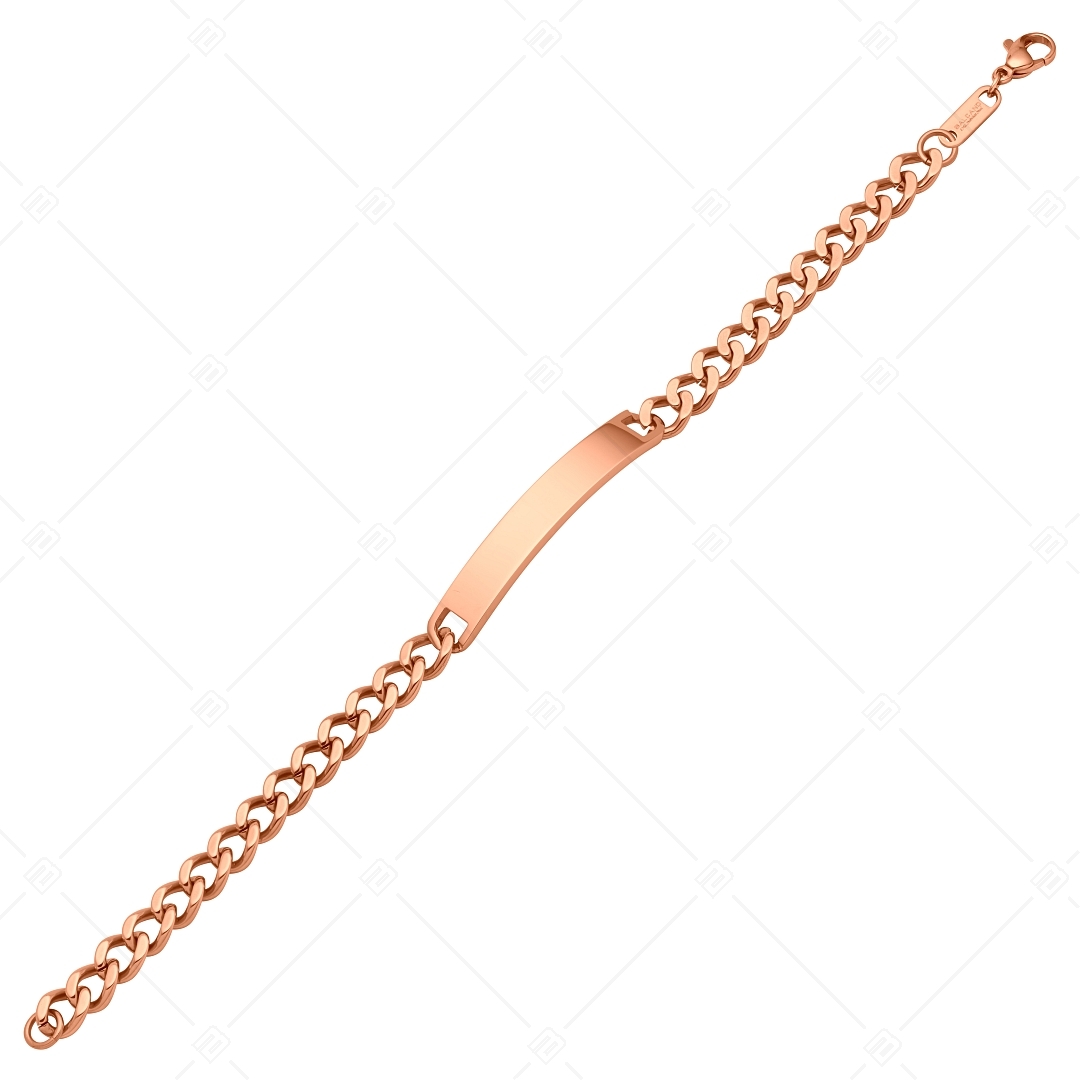 BALCANO - Perpetuo / Stainless Steel Curb Chain, Engravable, Rectangular Headband, 18K Rose Gold Plated - 8 mm (441206EG96)
