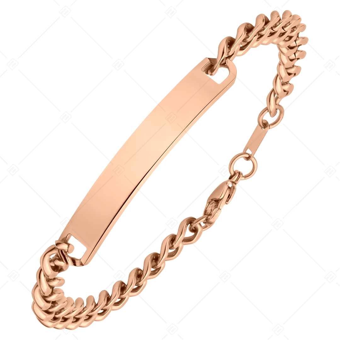 BALCANO - Perpetuo / Stainless Steel Curb Chain, Engravable, Rectangular Headband, 18K Rose Gold Plated - 8 mm (441206EG96)