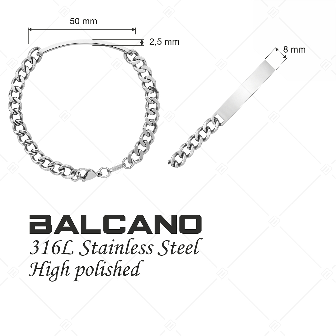 BALCANO - Perpetuo / Bracelet Pancer, gravable, tête rectangulaire avec polissage à haute brillance - 8 mm (441206EG97)