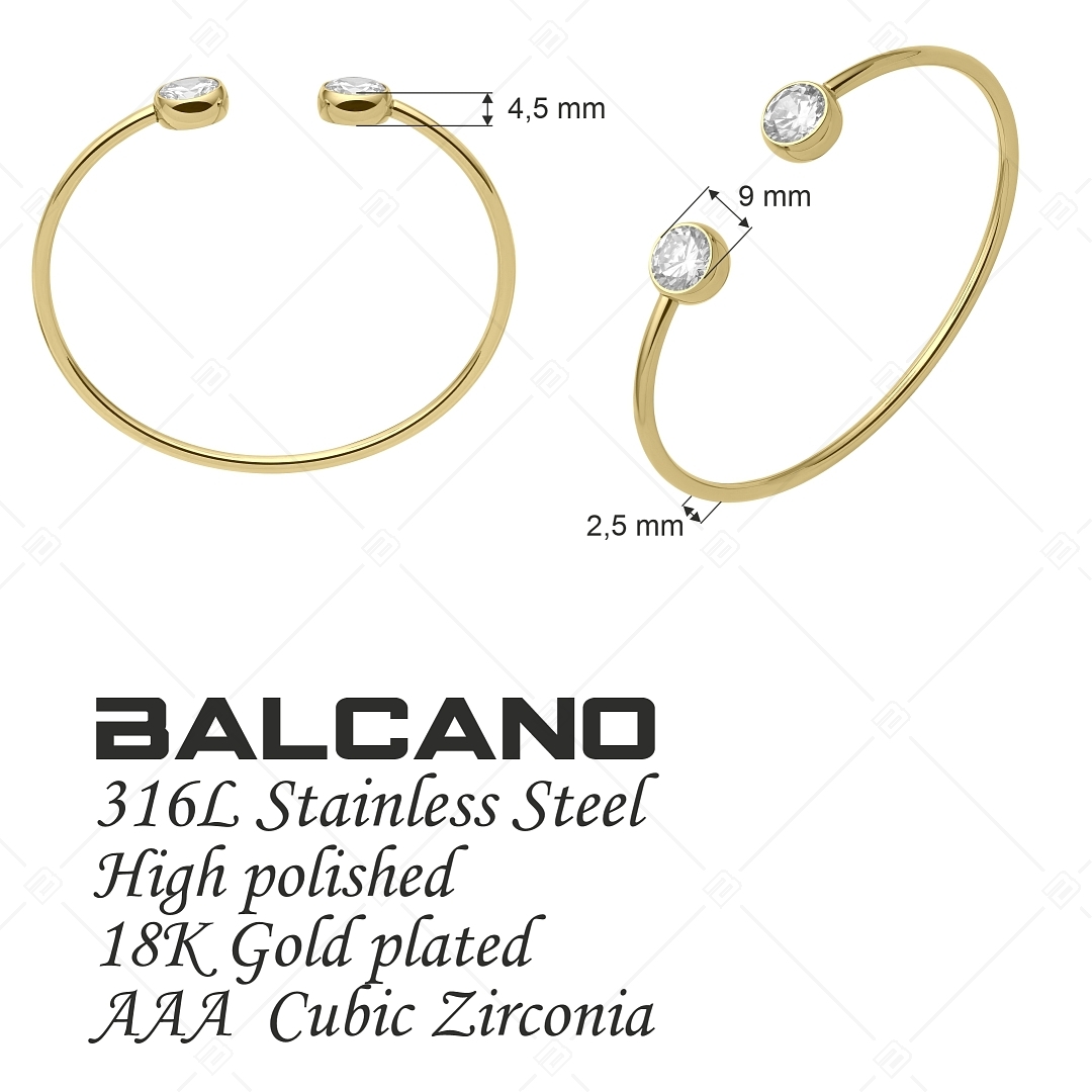 BALCANO - Nova / Stainless Steel Bangle Bracelet With Zirconia Gemstones, 18K Gold Plated (441208BC88)