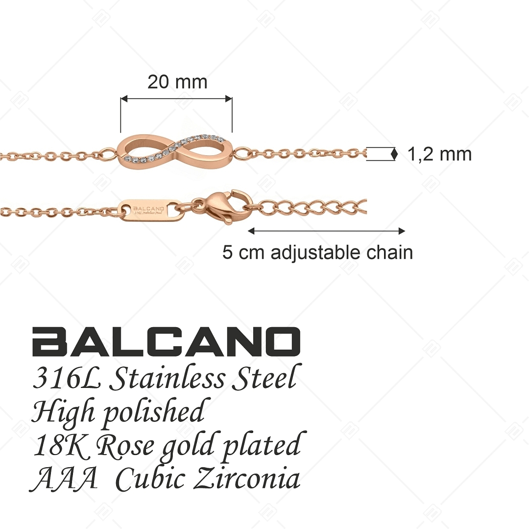 BALCANO - Infinity / Edelstahl Anker Armband mit Zirkonia-Edelsteinen, 18K rosévergoldet (441209BC96)