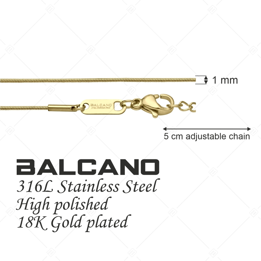 BALCANO - Snake / Stainless Steel Snake Chain Bracelet, 18K Gold Plated - 1 mm (441210BC88)