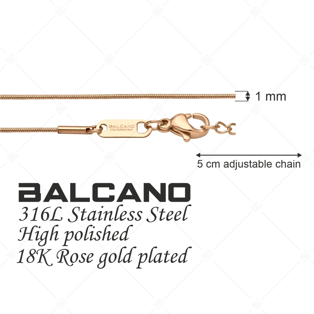 BALCANO - Snake / Edelstahl Schlangenkette-Armband, 18K Roségold Beschichtung - 1 mm (441210BC96)