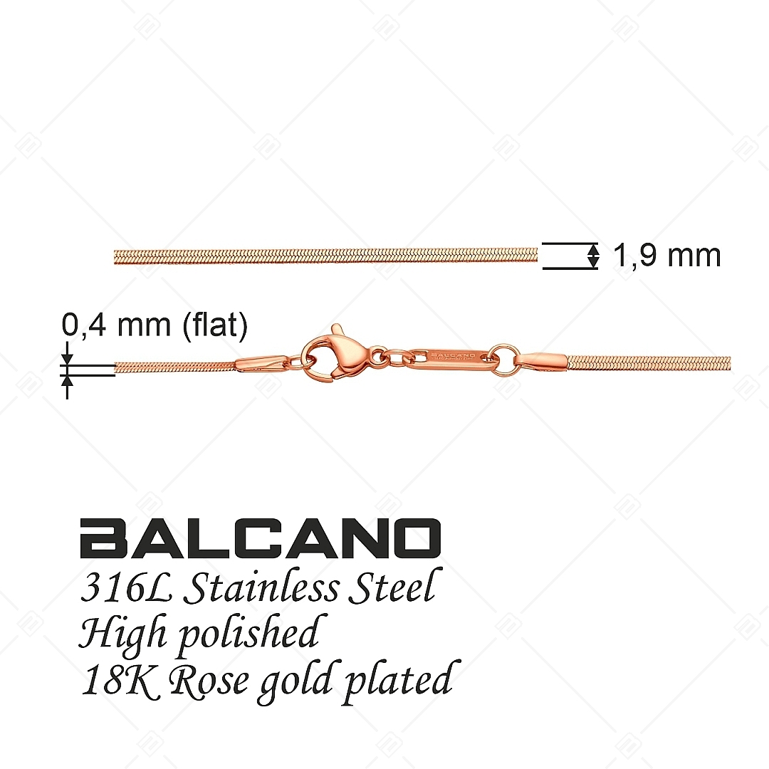 BALCANO - Flattened Snake / Stainless Steel Flattened Snake Chain Bracelet, 18K Rose Gold Plated - 1,9 mm (441215BC96)