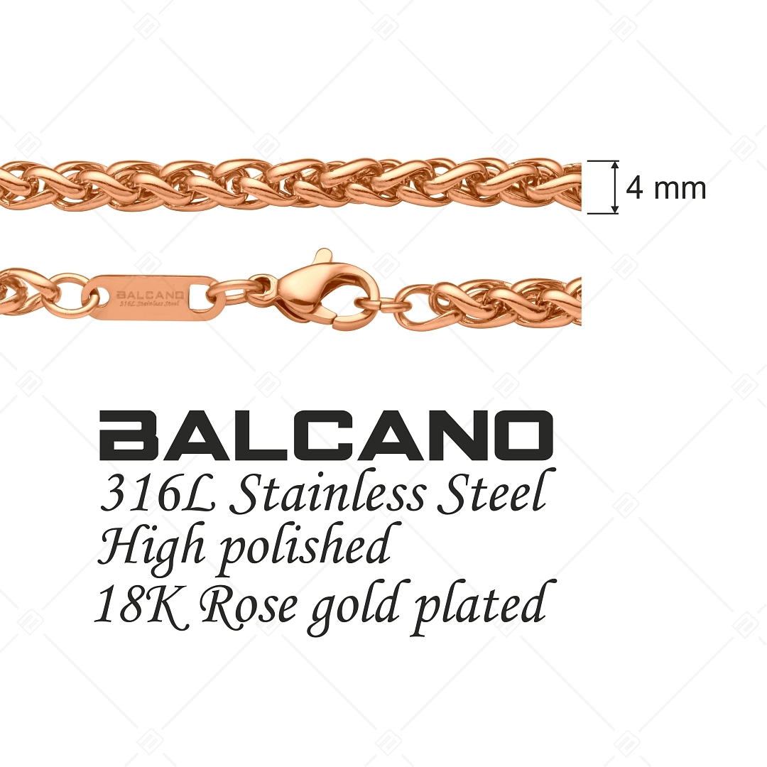 BALCANO - Braided / Bracelet chaîne tressée en acier inoxydable plaqué or rose 18K - 4 mm (441216BC96)