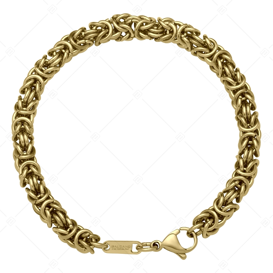 BALCANO - King's Braid / Chaîne du roi à maillon rond, bracelet byzantin en acier inoxydable plaqué or 18K - 6 mm (441219BC88)