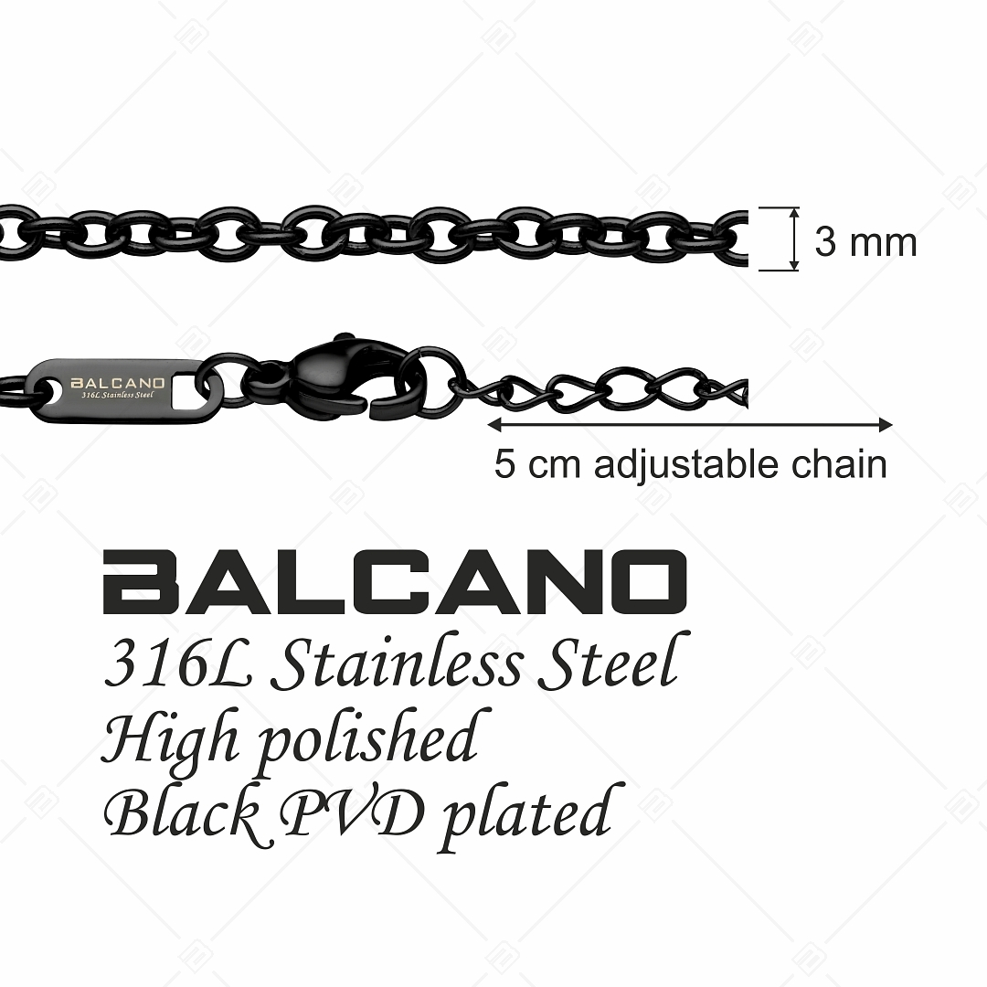 BALCANO - Cable Chain / Stainless Steel Cable Chain-Bracelet, Black PVD Plated - 3 mm (441235BC11)