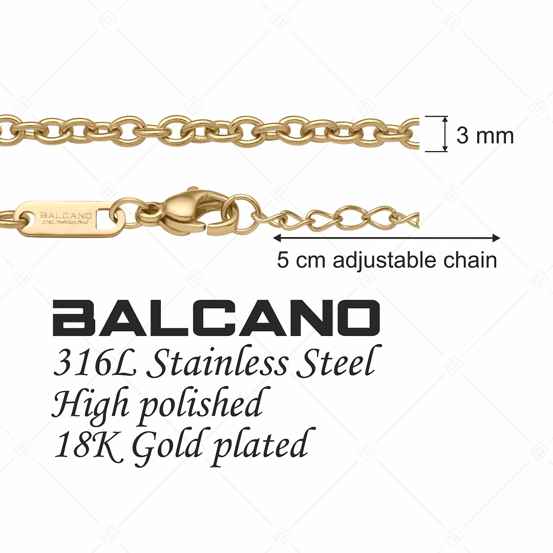 BALCANO - Cable Chain / Bracelet d'ancre en acier inoxydable plaqué or 18K - 3 mm (441235BC88)