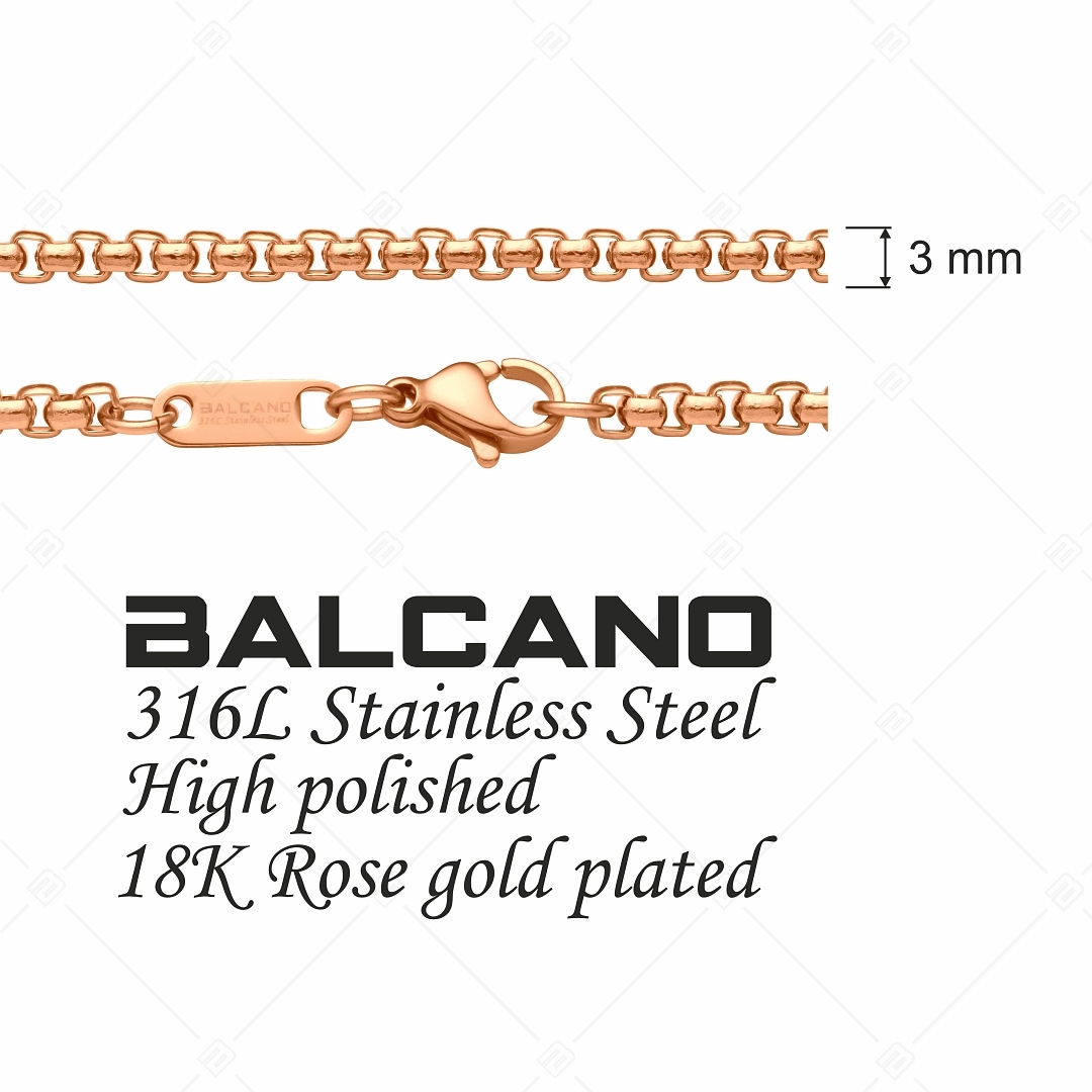 BALCANO - Round Venetian / Edelstahl Venezianer Runde Ketten-Armband mit 18K Roségold Beschichtung - 3 mm (441245BC96)