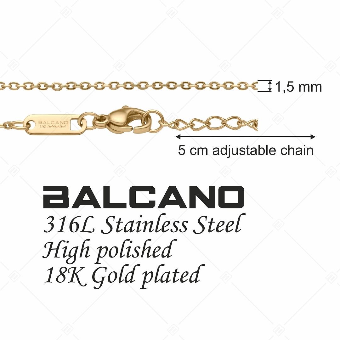 BALCANO - Flat Cable / Bracelet d'ancre à maillon plat en acier inoxydable plaqué or 18K - 1,5 mm (441252BC88)