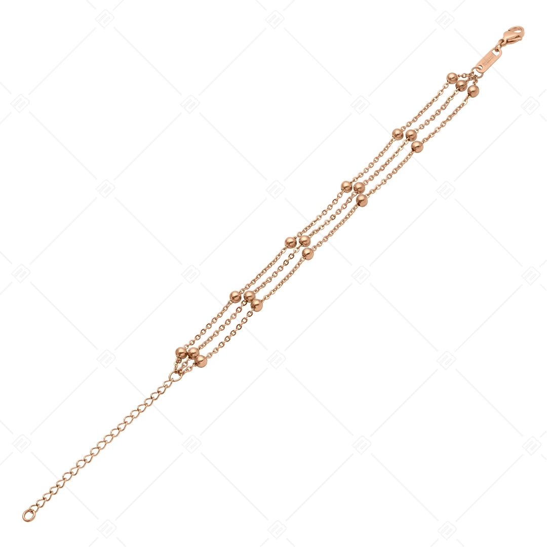 BALCANO - Beaded Cable / Edelstahl Flache mehrreihige Ankerkette-Armband mit Kugeln und 18K Roségold Beschichtung (441259BC96)