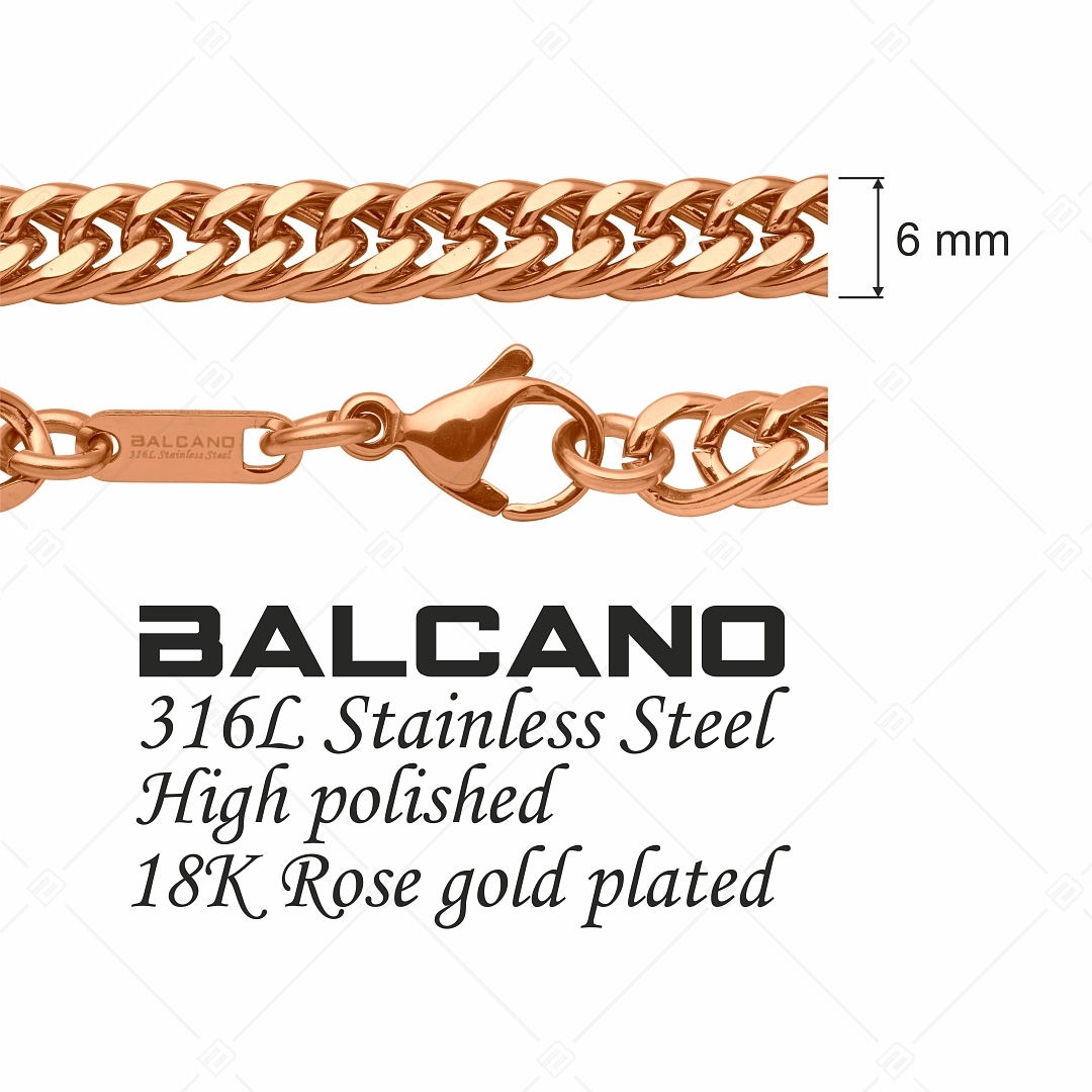 BALCANO - Duble Curb / Edelstahl Zwillings-Pancerkette-Armband mit 18K Rosévergoldung - 4 mm (441288BC96)