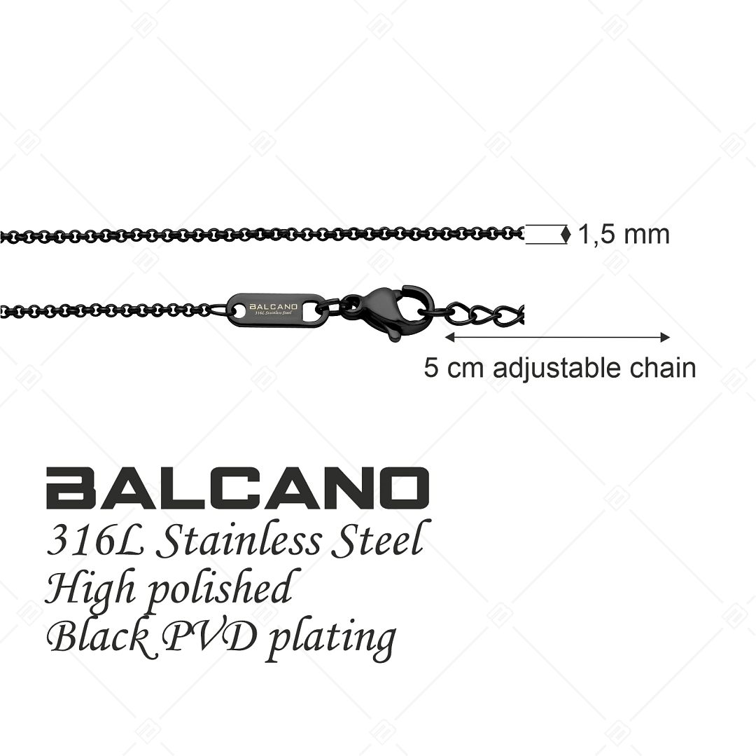 BALCANO - Belcher / Bracelet  type chaîne à maille rolo en acier inoxydable avec plaqué PVD noir - 1,5 mm (441302BC11)