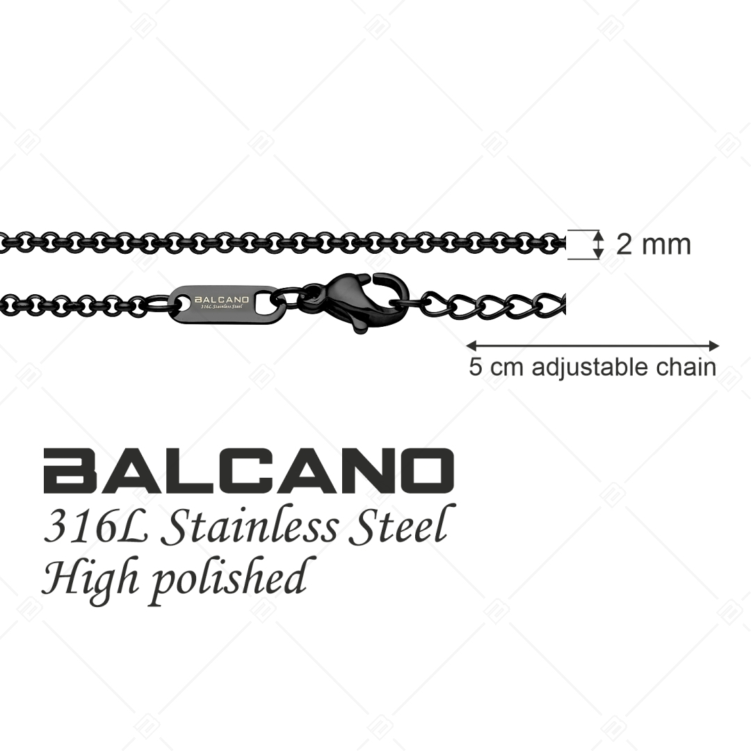 BALCANO - Belcher / Bracelet type chaîne à maille rolo en acier inoxydable avec revêtement PVD noir - 2 mm (441303BC11)