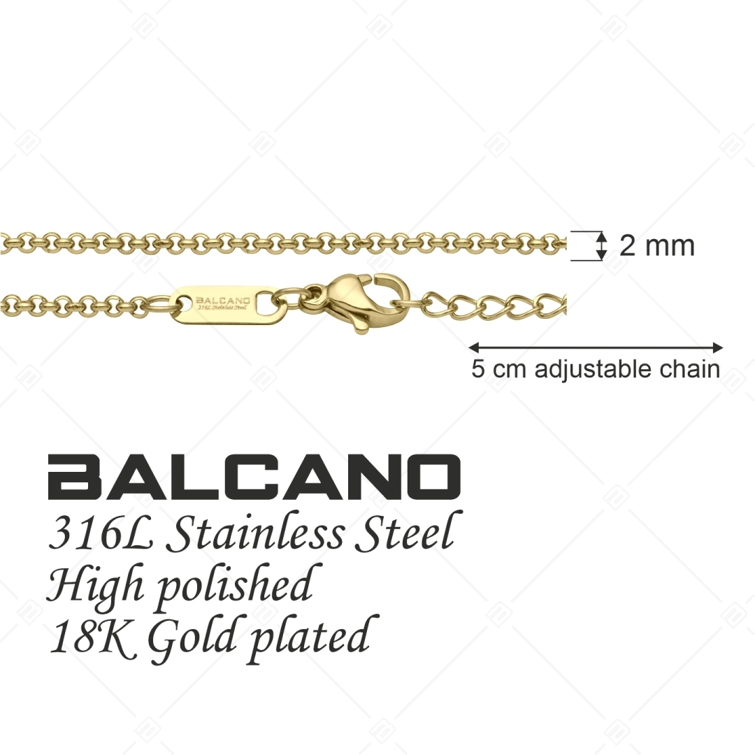 BALCANO - Belcher / Bracelet type chaîne à maille rolo en acier inoxydable plaqué or 18K - 2 mm (441303BC88)