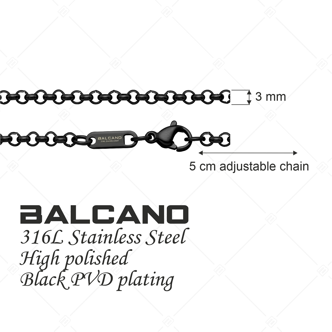 BALCANO - Belcher / Bracelet type chaîne à maille rolo en acier inoxydable avec plaqué PVD noir - 3 mm (441305BC11)