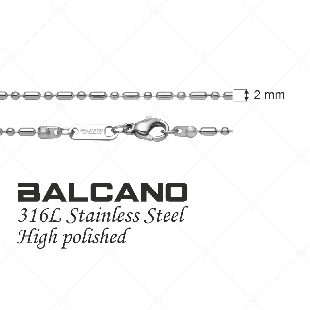 BALCANO - Ball & Bar / Edelstahl Kugel-Stange-Ketten-Armband mit Spiegelglanzpolierung  - 2 mm (441323BC97)