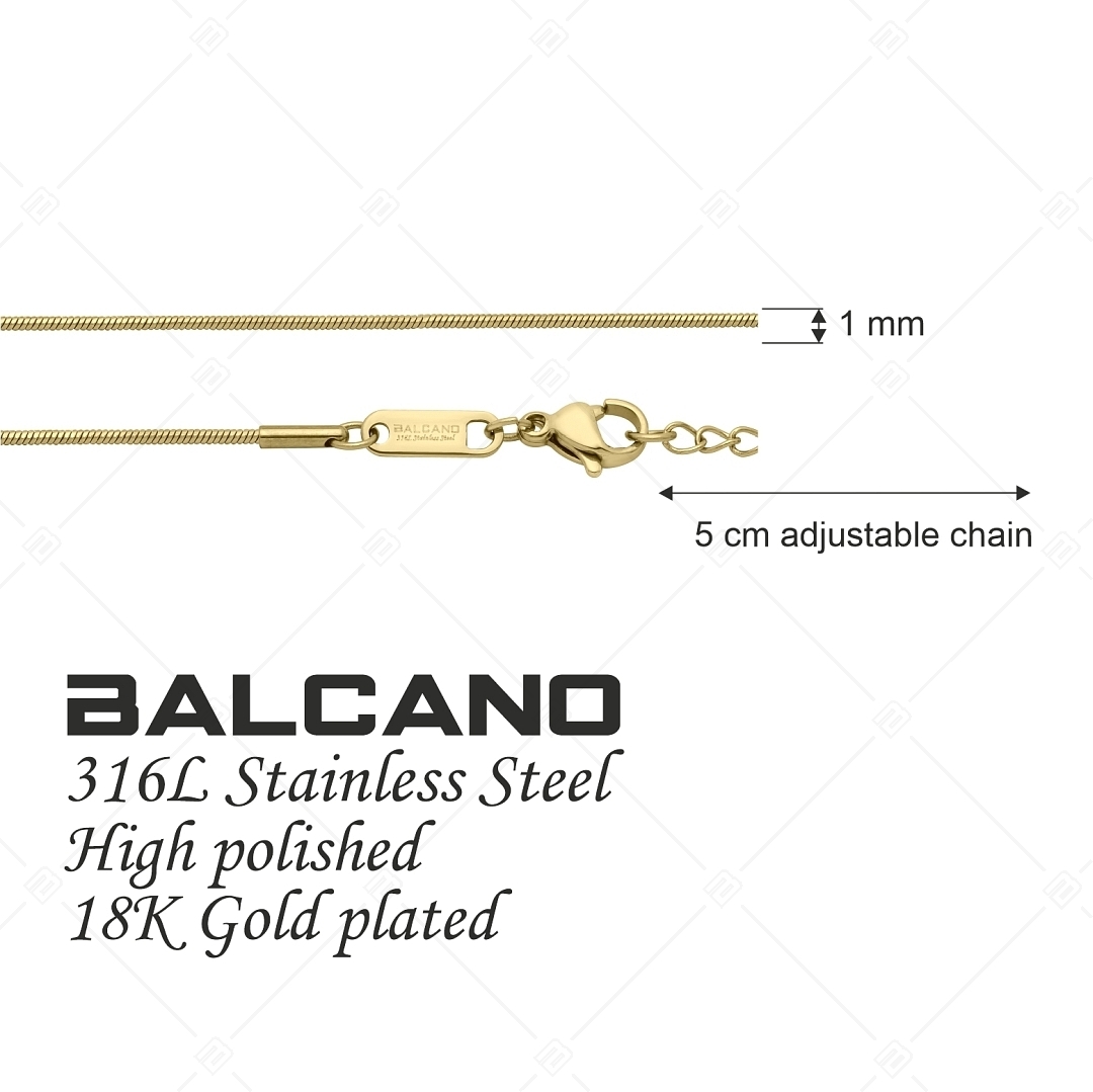 BALCANO - Square Snake / Stainless Steel Square Snake Chain-Bracelet, 18K Gold Plated - 1 mm (441340BC88)