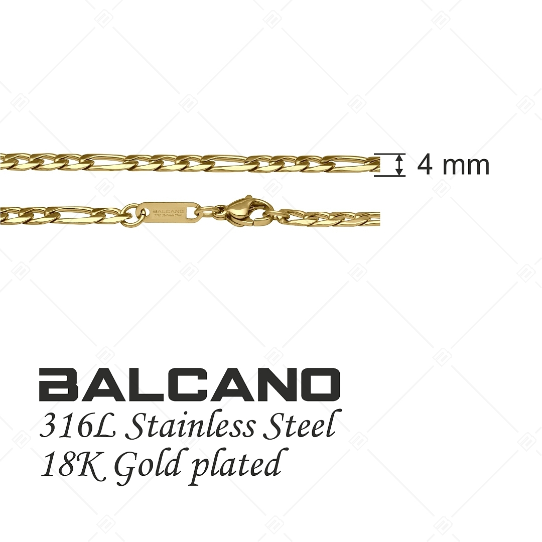 BALCANO - Figaro / Bracelet Figaro à maille 3+1 en acier inoxydable plaqué or 18K - 4mm (441417BC88)