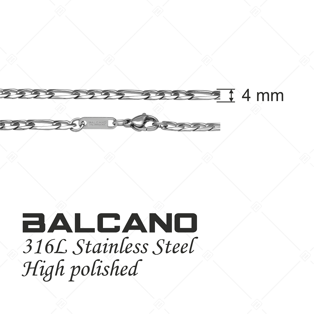 BALCANO - Figaro / Bracelet Figaro à maille 3+1 en acier inoxydable avec hautement polie - 4mm (441417BC97)