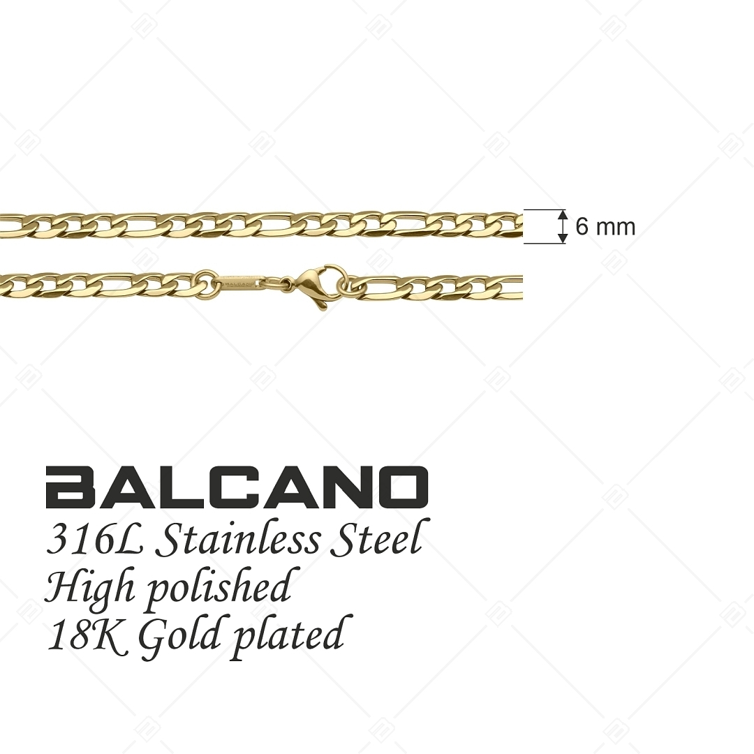 BALCANO - Figaro / Bracelet Figaro à maille 3+1 en acier inoxydable plaqué or 18K - 6 mm (441418BC88)