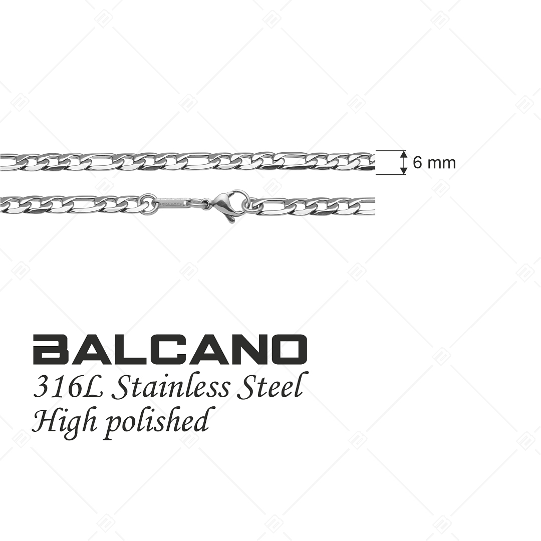 BALCANO - Figaro / Bracelet Figaro à maille 3+1 en acier inoxydable avrc hautement polie - 6 mm (441418BC97)