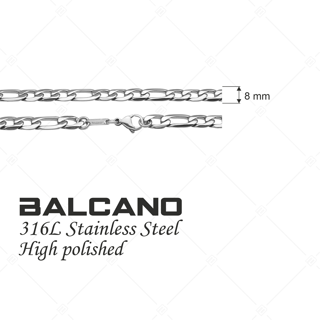 BALCANO - Figaro / Bracelet Figaro à maille 3+1 en acier inoxydable avec hautement polie - 8 mm (441419BC97)