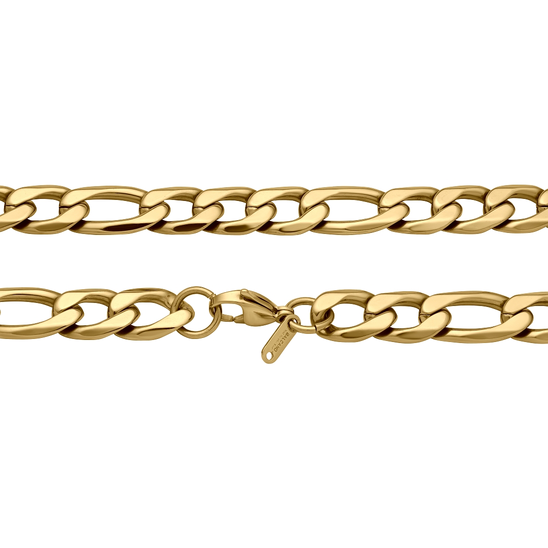 BALCANO - Figaro / Bracelet Figaro à maille 3+1 en acier inoxydable plaqué or 18K - 12 mm (441420BC88)