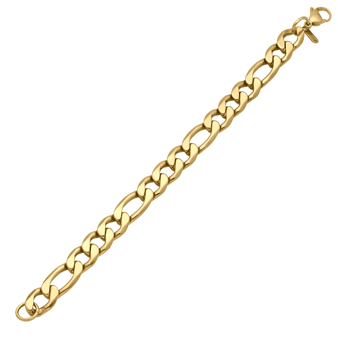BALCANO - Figaro / Bracelet Figaro à maille 3+1 en acier inoxydable plaqué or 18K - 12 mm (441420BC88)