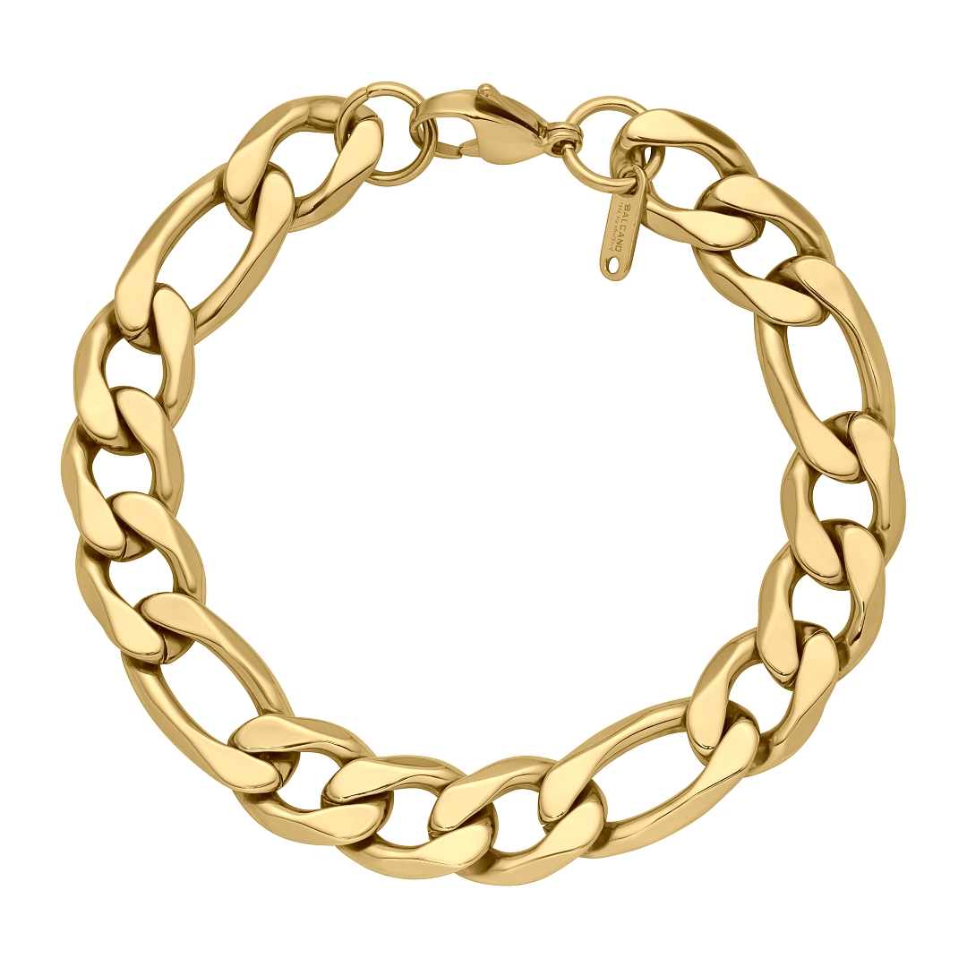 BALCANO - Figaro / Bracelet Figaro à maille 3+1 en acier inoxydable plaqué or 18K - 12 mm (441420BC88)